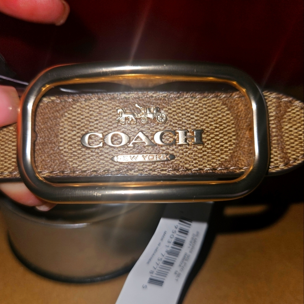 Coach Brown Leather Belt with Signature Buckle